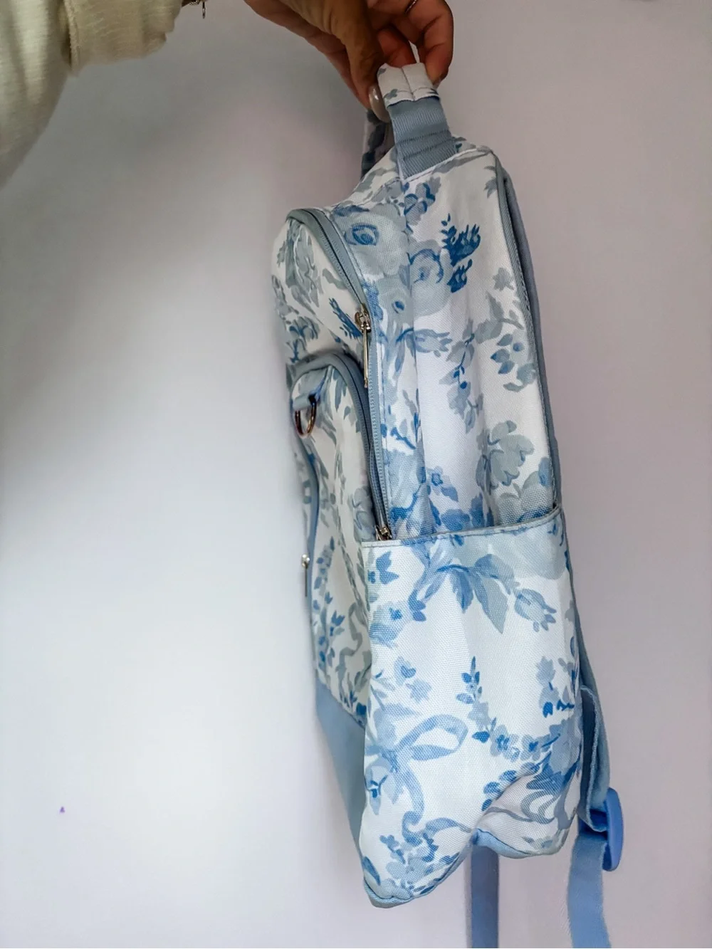 LoveShackFancy Light Blue and White Floral Kids Backpack